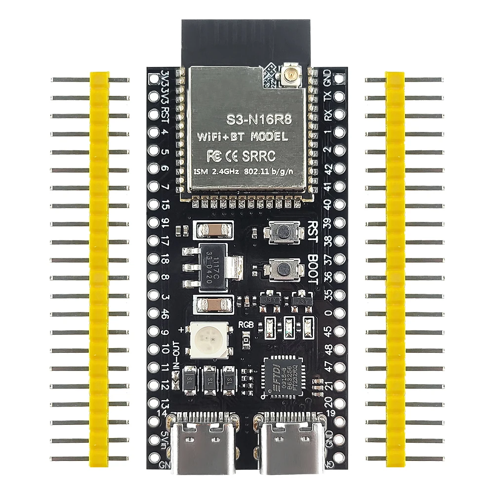 ESP32-S3 Entwicklungsboard mit Erweiterungsadapter-Kit 2,4G WLAN BT Modul MCU ESP32-S3WROOM1 N16R8 44-Pin Typ-C ESP32S3