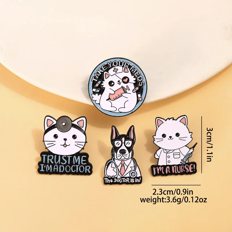 Broche de esmalte con forma médica para perros y gatos, insignia de dibujos animados, regalos de joyería para mascotas, veterinario, médico y enfermera