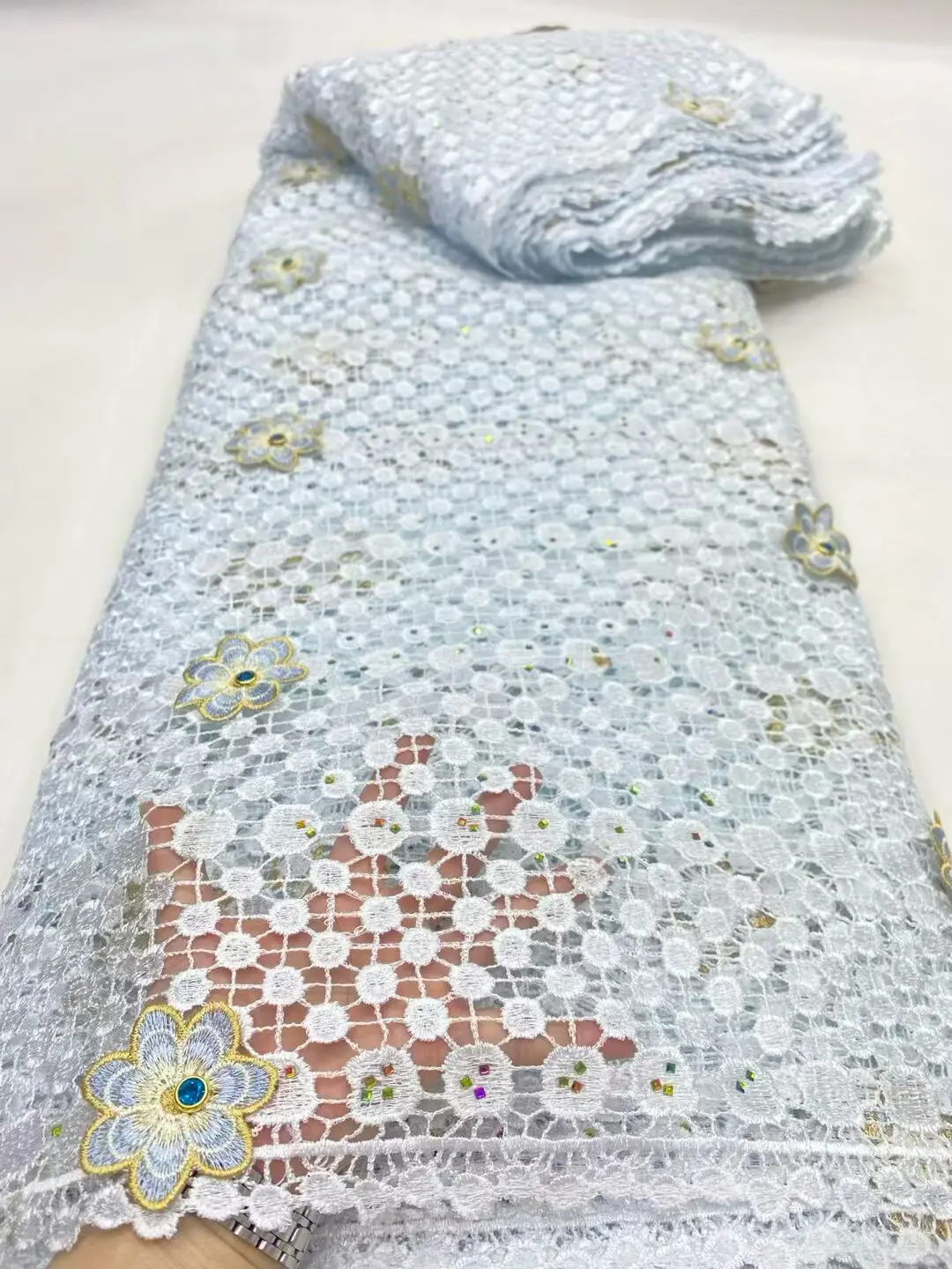 

African Nigerian Tulle Lace Fabric, High Quality Cotton Wedding Party Dress, Sequins for Sewing, Embroidery, 5Yards, DP0498,2026