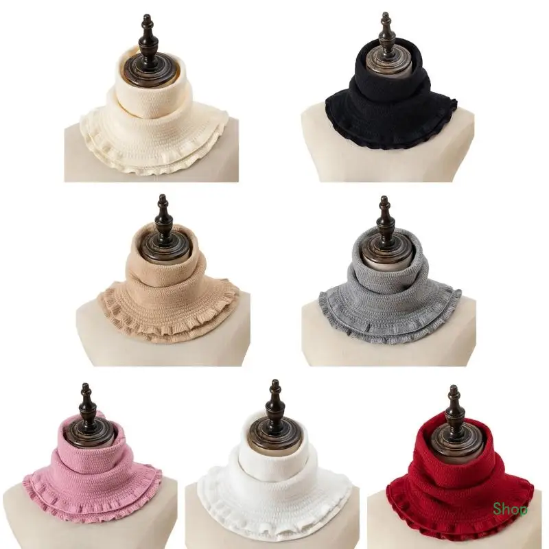 Dropship Women Winter Knit Ruffled Trim Turtleneck Faux Collar Detachable Scarf Headwrap