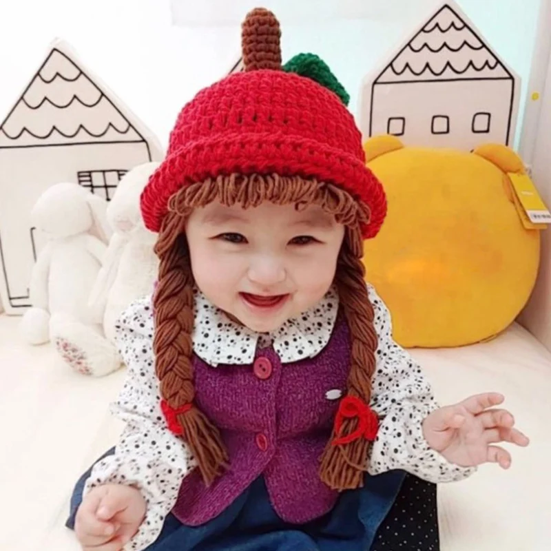 1PC Children\'s Girls Knitted Hat Autumn Winter Braid Baby Ear Protection Wool Baby Kids Toddler Fashion Cute Hat