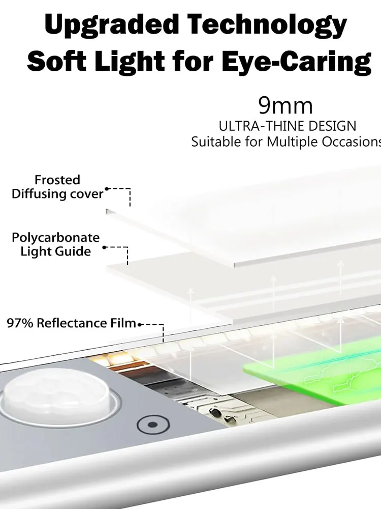 PAK 90LED أضواء تحت الكابين محس حركة 3 درجة حرارة اللون عكس الضوء خزانة أضواء لاسلكية 2200mAh Type-C USB قابلة للشحن