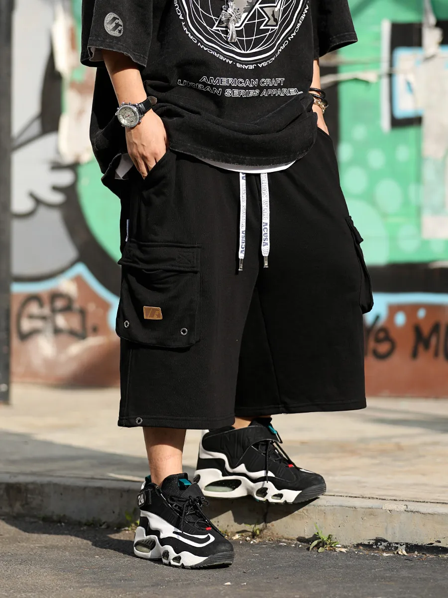 Acusa Knee-Length Drawstring Elastic Breathable Fleece Shorts American Street Style Casual Pants Summer Leisure Cotton Trousers