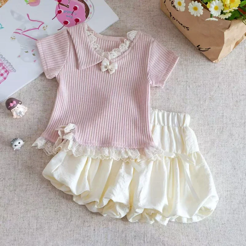 

New Summer Girls' Outfit: Sweet and Cute Cartoon Top for Children, Stylish Two-Piece Set for Baby Girls