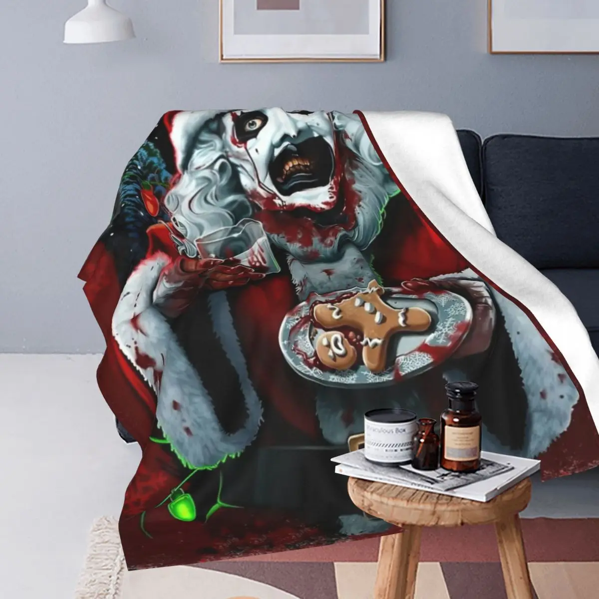 Terrifier 3 Christmas Blanket Velvet Spring/Autumn Halloween Clown Portable Thin Throw Blanket for Sofa Travel Bedspreads