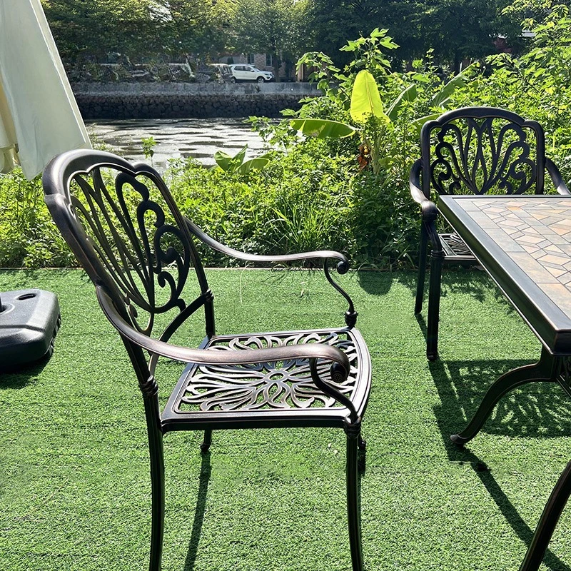 Table and chair courtyard outdoor aluminum alloy dining table leisure garden wrought iron table terrace open-air cast aluminum