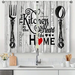 2pcs Fashion Minimalist Knife Fork Text Kitchen Window Curtains Easy Install for Bedroom Study Cafe Living Room Home Decoration