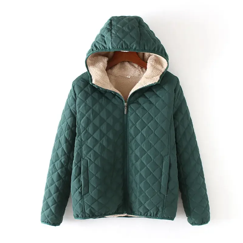 Winter New Women's Warm Cotton Coat Slim Fit Light Fleece with Pocket Hooded Outwear Korean Thickened Cropped Padded Jacket