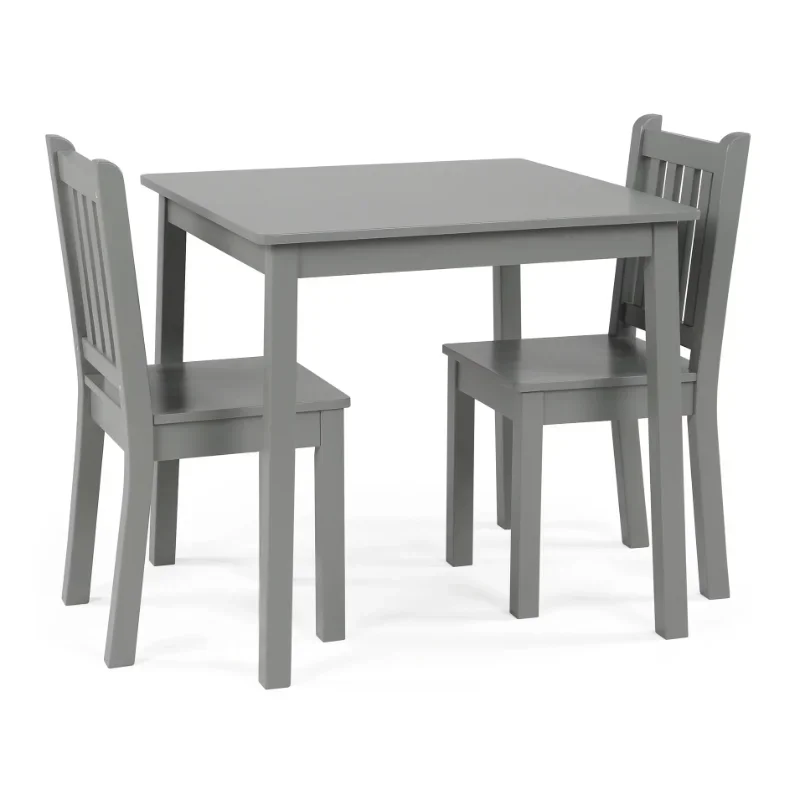 3 Piece Wood Kids Table & Chairs Set In Grey