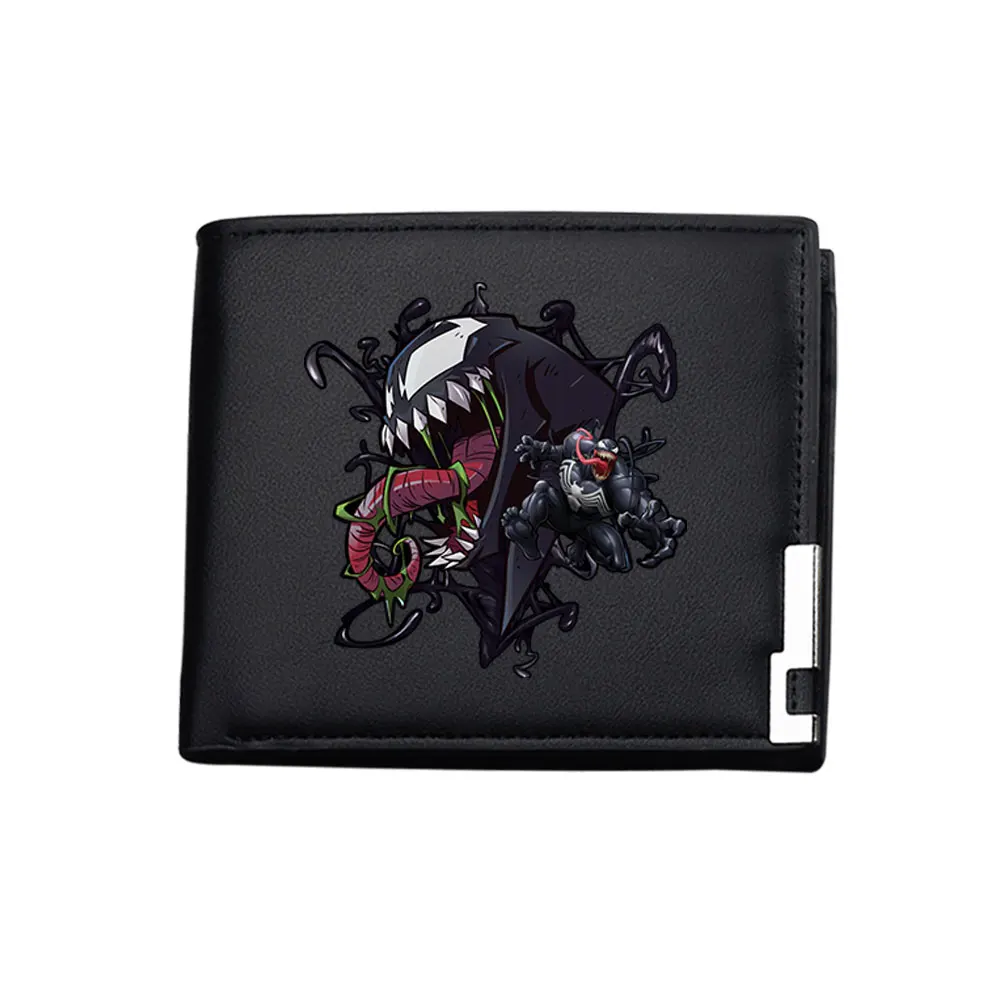 محافظ رجالية من جلد البولي يوريثان من Venom، محفظة سوداء قصيرة، محفظة نسائية للعملات المعدنية