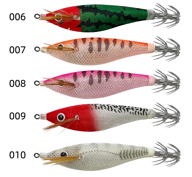 ShareShark 5/10 Stück Leuchtende Holz-Garnelen-Tintenfisch-Haken 10cm/10g Horizontale Garnelen-Angelköder Künstlicher Rundbauchköder – Detail 10