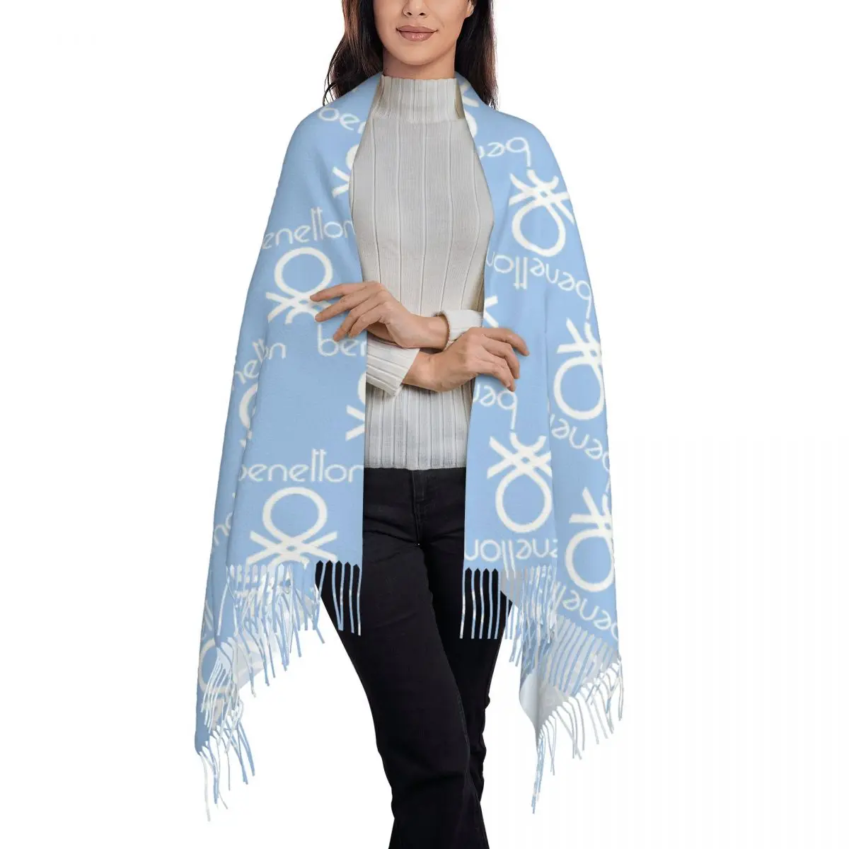 Benetton Formula Team 80s Collection Scarf Tassel Scarves Women Soft Warm Shawls and Wraps Large Fall Winter Shawl Wrap