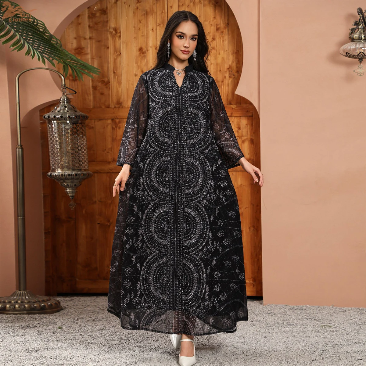 

Uni New Dubai Luxury Woman Evening Dress Rhinestone Decorated Abaya Muslim Floral print Kaftans Woman 2025