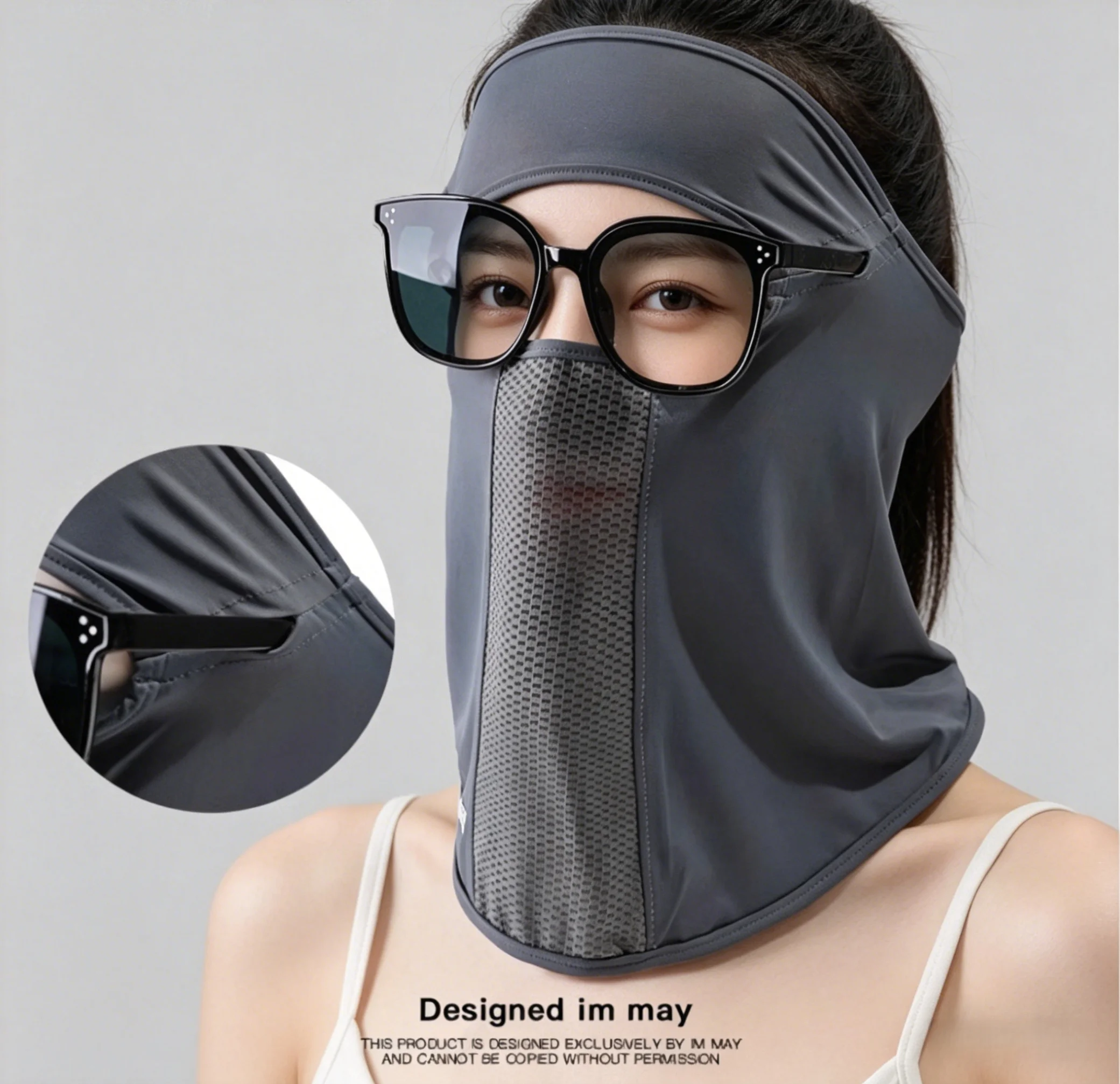 1 Stück Gesichtsmaske für Sommer und Sport mit Ohrschlaufen, Nackenschutz, UV-Schutz, Eisseide, Sonnenschutzmaske mit Brillenloch