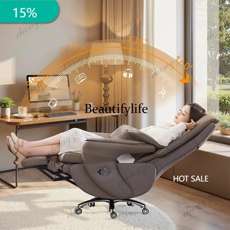 M182 Premium Genuine Leather Executive Office Chair - Electric Massage Gaming Chair with Ergonomic Support for Home and Office