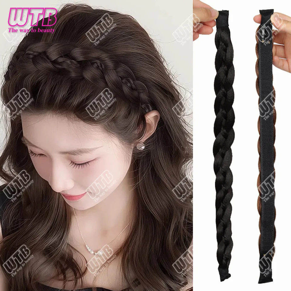 

Женский синтетический парик, плетеная повязка на голову, обруч, модные аксессуары для волос, нескользящая лента для женщин и девочек