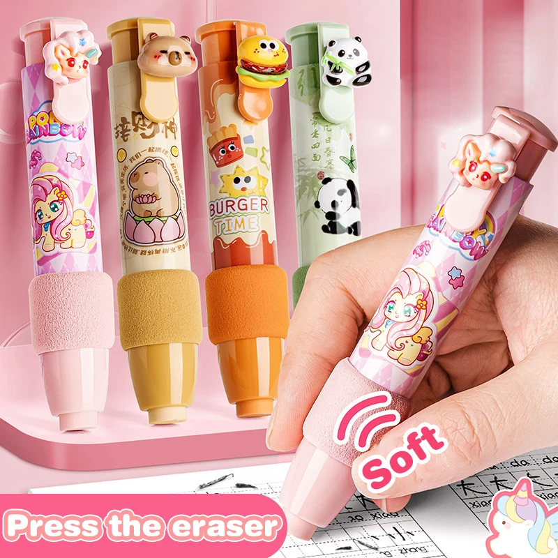 Sliding Retractable Pencil Eraser Cartoon Capybara Slide Erasers Cute Push-Pull Design Student Rubber Eraser Office Supplies