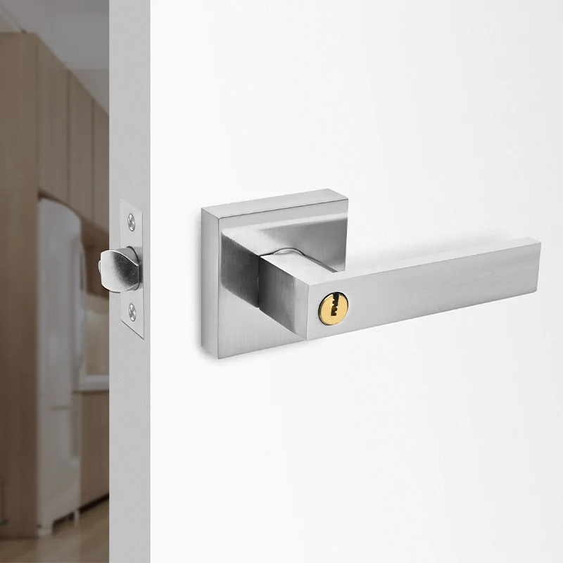 Indoor Door Lock, Aluminum Alloy Handle  Adjustable Room Wooden Door Handle Square Minimalist American Heavy-duty Three Bar Lock