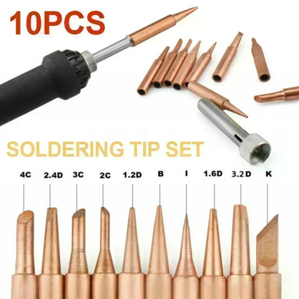 

10pc/Set 900M-T Soldering Tip Pure Copper Electric Iron Heads Series Solder Tools For Lower Temperature Copper Soldering Tips