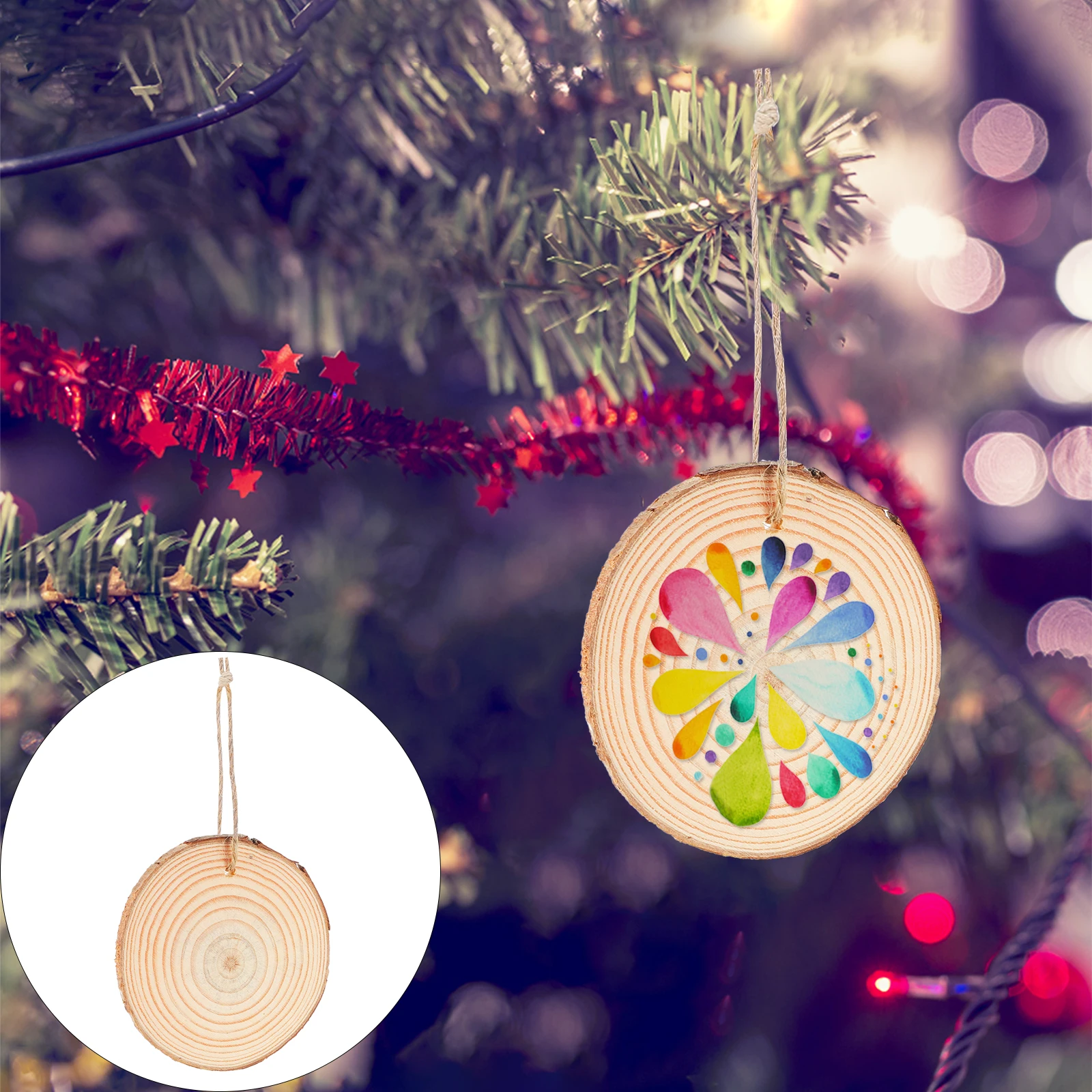 

30 Pcs Log Chip Christmas Tree Decorations DIY Crafts Bulk Blank Ornaments Home Pine Wood