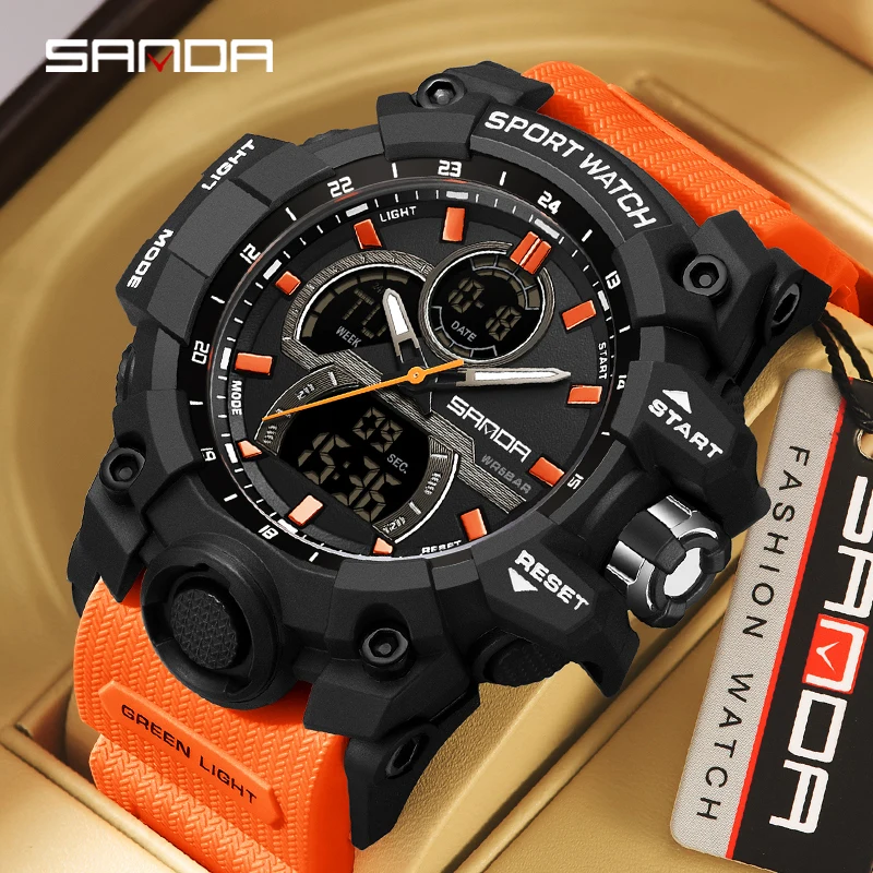 

SANDA Outdoor Sports Watch Men Fashion Three-Eye Dial Multi-Function Chronograph Alarm Clock Cycling Mountaineering Reloj Hombre