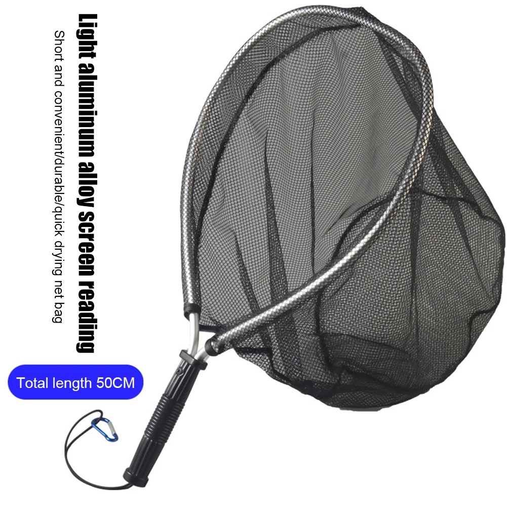 50cm Fly Fishing Landing Net Aluminum Alloy Retractable Fishing Net Portable Collapsible Mesh Trout Hand Net Fishing Tackle Tool