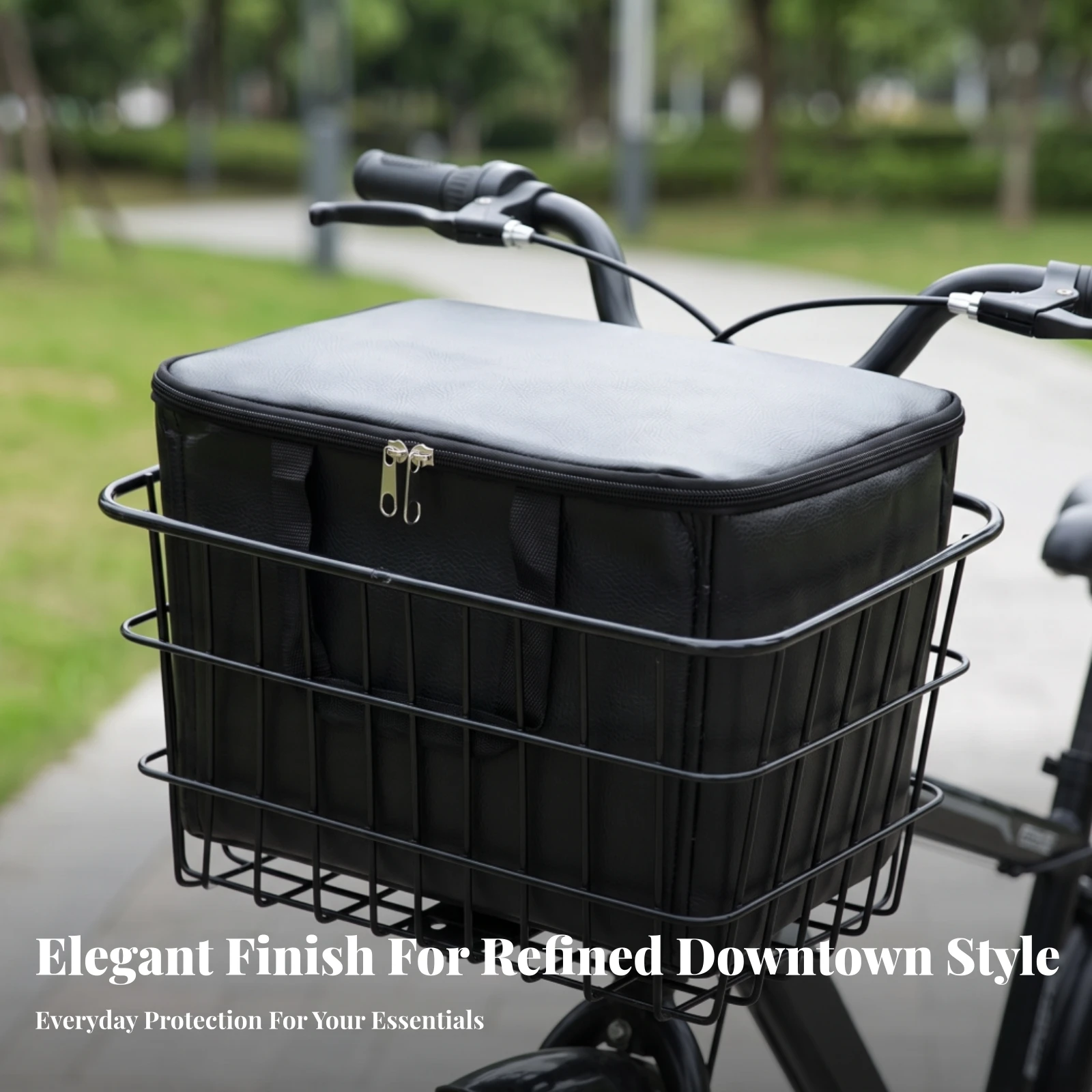 Liner Portable Bike Basket Liner with Handle Zippered Basket Bag Structured for Cyclists, Commuting, Errands