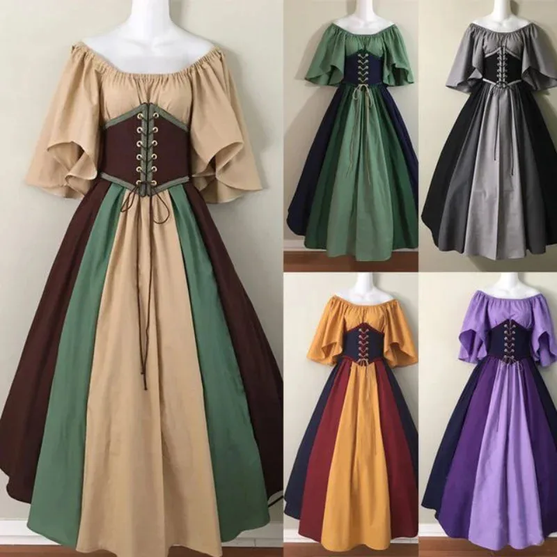 

Medieval Vintage Elf Fairy Costume for Women Princess Dress Waist Corset Tube Top Ruffles Gown Dress One-shoulder Dress Costume