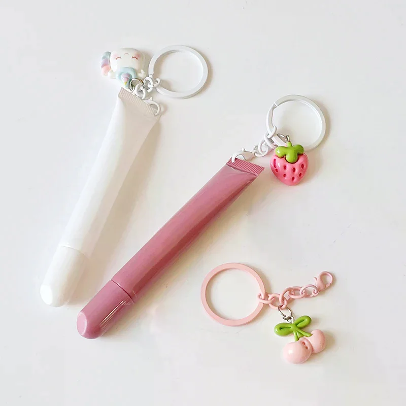 Tubo de batom vazio com chaveiro, 10/15ml, pingente, sub-engarrafamento, recipiente líquido recarregável, garrafa de amostra de brilho labial
