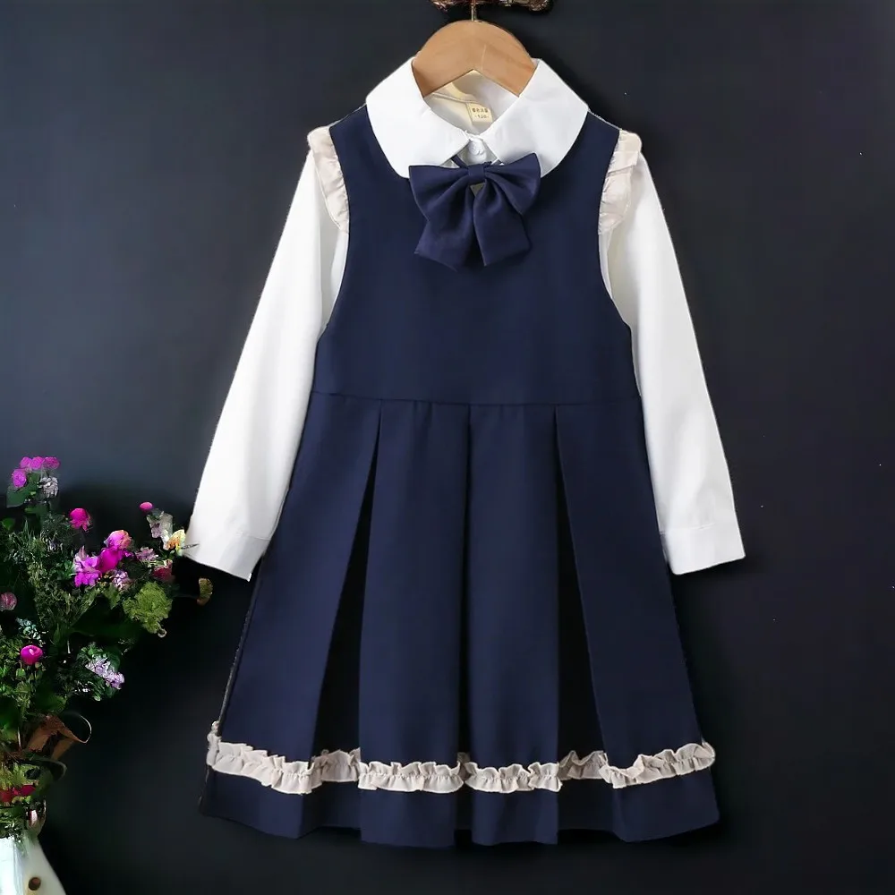 Vestido de primavera-otoño para niñas, uniforme escolar, blusa, traje para adolescentes, 6, 8, 10, 12 y 14 años