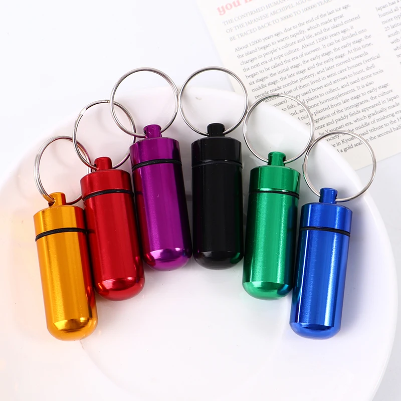 Metal Mini Waterproof Alloy Pill Box Case Bottle Cache Drug Holder Container Keychain Medicine Box Health Care For Travel