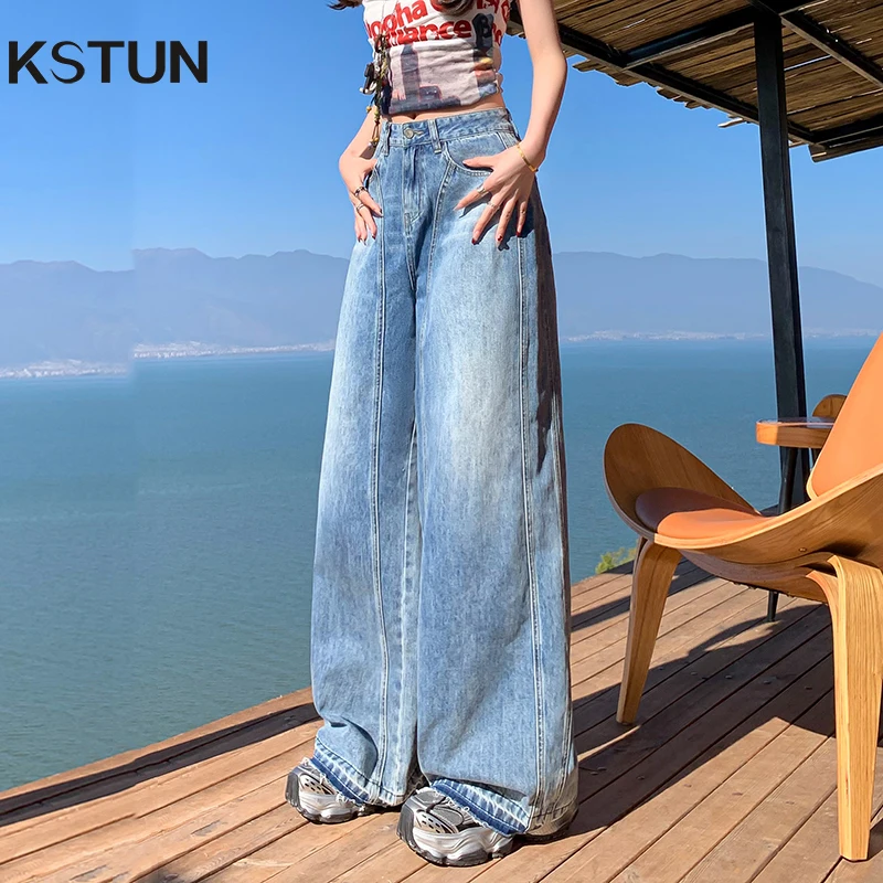 

KSTUN 2025 Summer New Baggy Jeans For Women Wide Leg Pants Blue Loose High Waist Female Denim Pants Dragging Fashion Tall Girls