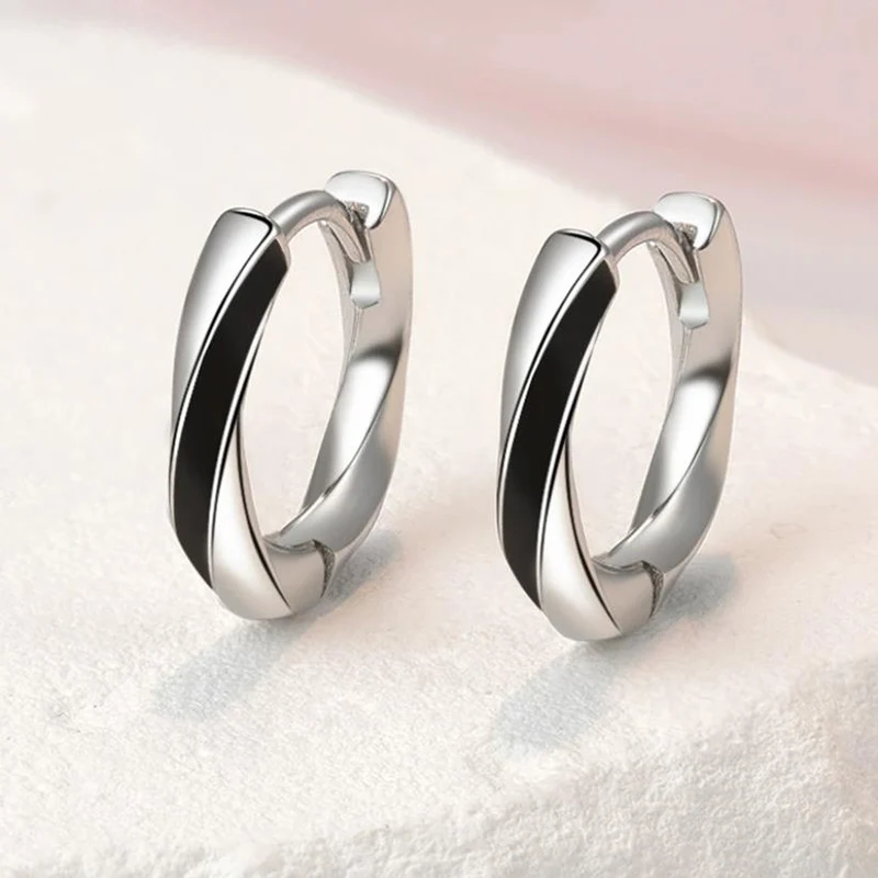 Boucles d'oreilles noires goutte à goutte d'huile faites à la main pour femmes, bijoux personnalisés simples Mobius, influenceur d'oreille en argent 925, boucle d'oreille KOFSAC