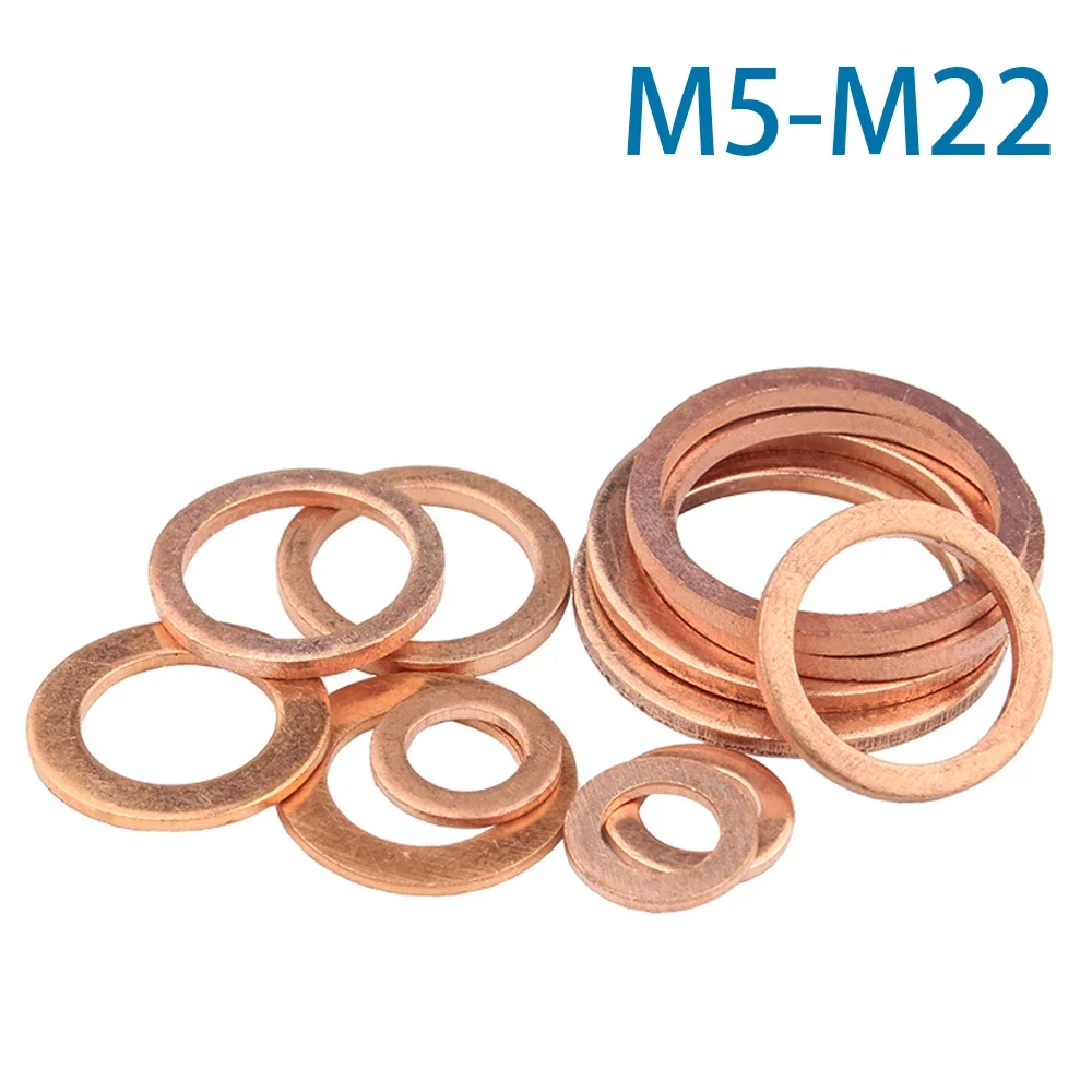 10-50Pcs M5 M6 M8 M10 M12 M14 M16 M18 M20 M22 Solid Copper Washer Shim Flat Ring Gasket Rings Seal Plain Spacer Washers