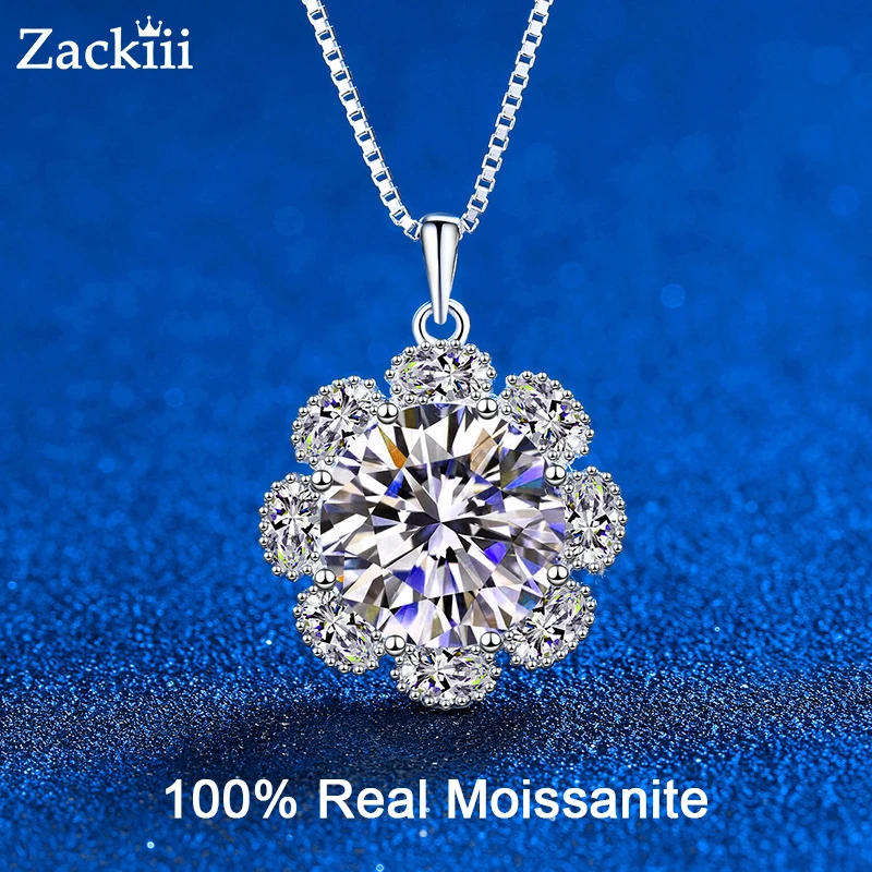 Zackiii 10 Carats Moissanite Necklace S925 Sterling Silver For Women Sunflower Design Elegant Grandiose Festive Gift