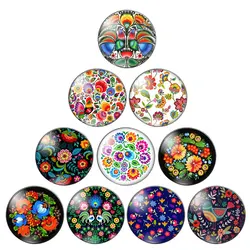 Poland Folk Art Flowers 10pcs 10mm/12mm/14mm/16mm/18mm/20mm/25mm Round photo glass cabochon demo flat back Making findings