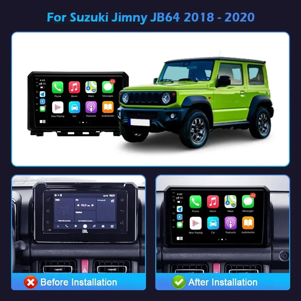 สําหรับ Suzuki Jimny JB64 2018-2020 รถวิทยุมัลติมีเดีย GPS ระบบ Android 4G GPS ไร้สาย Apple CarPlay รถสเตอริโอหน้าจอสัมผัส