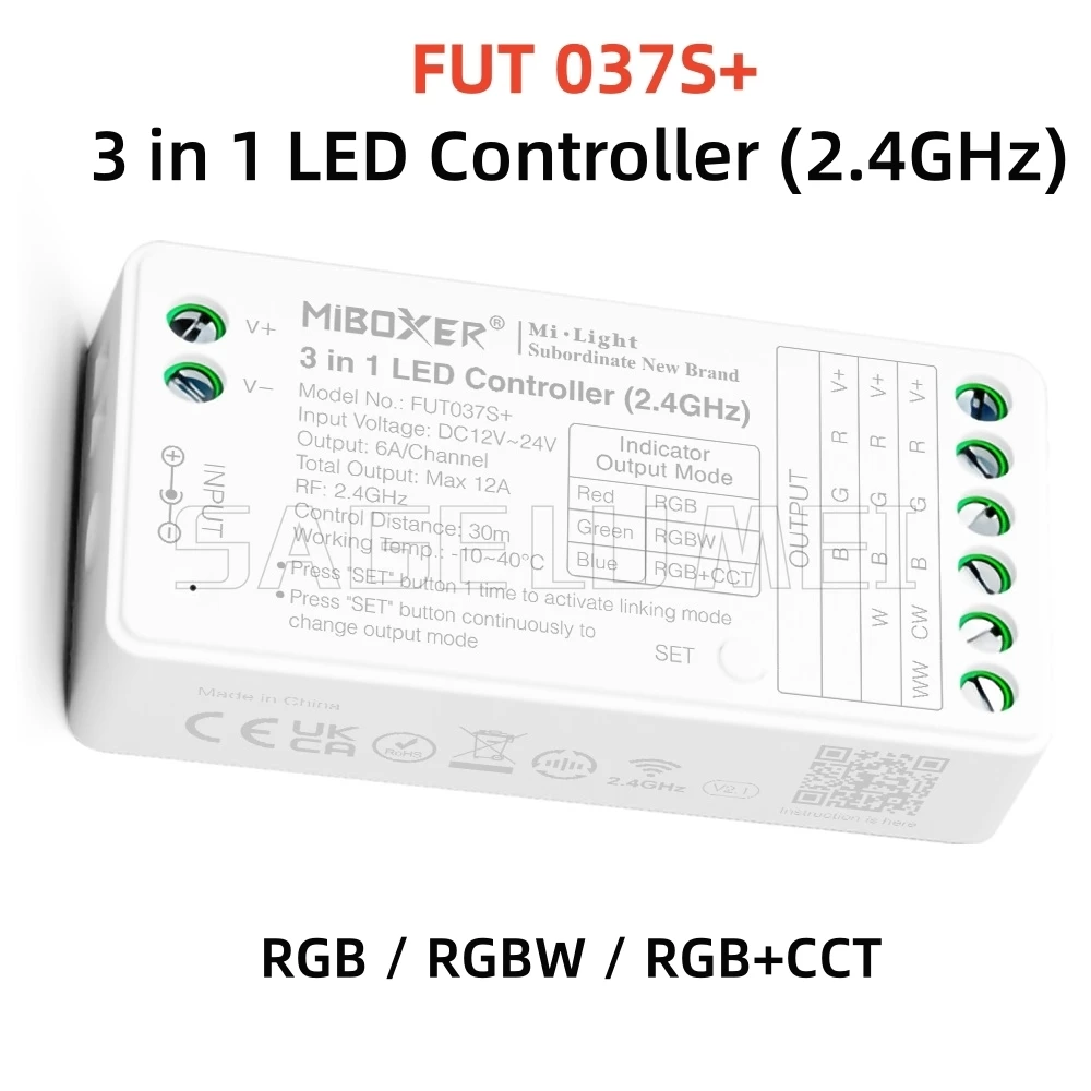 MiBoxer DC12-24V FUT035S+ FUT037S+ 3 in1 / 2in1 Wifi Controller for Single Color / Dual White RGB RGBW/RGBCCT COB Led Lamp Light