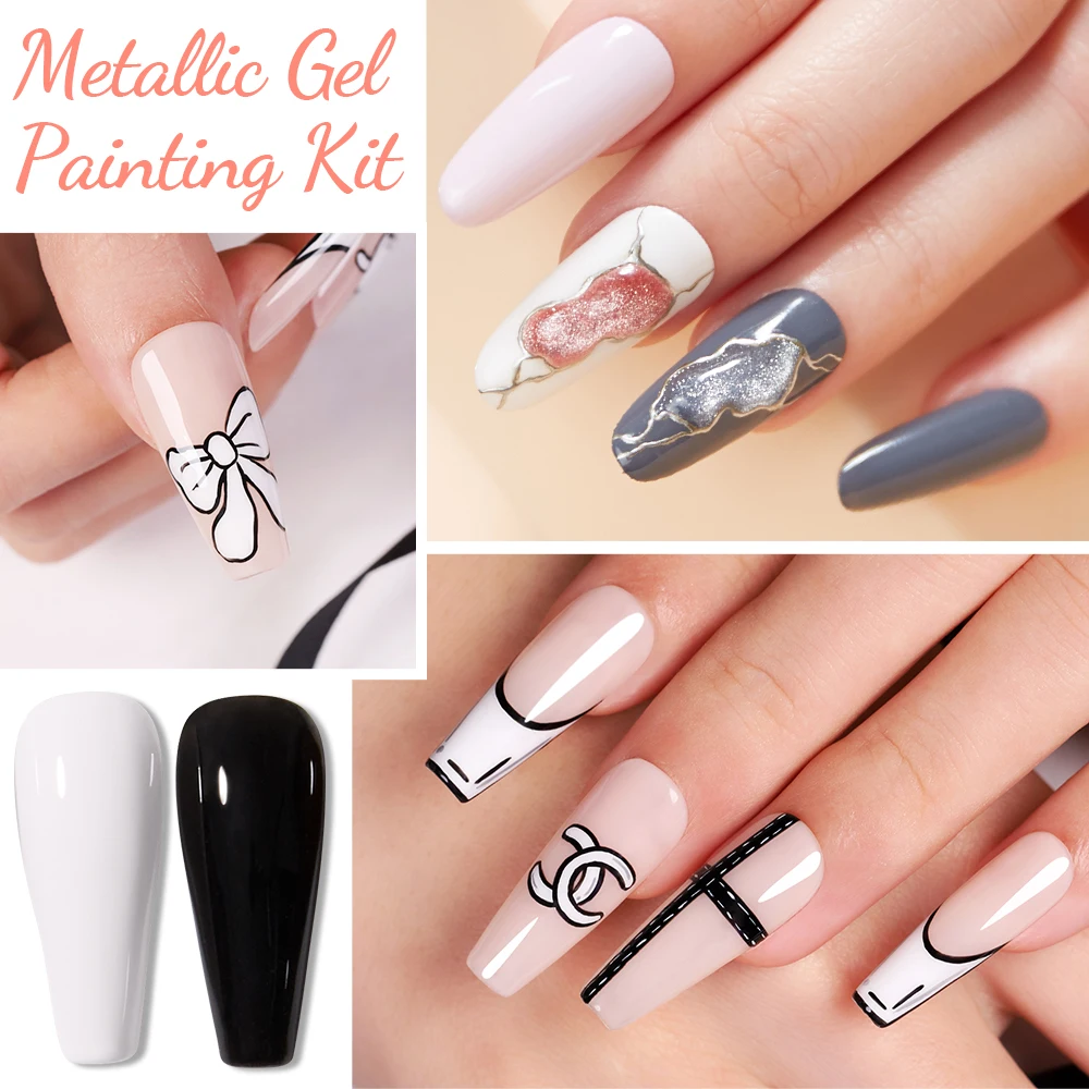 Bozlin 20 Farben Metallic Gel Malerei Kit Nail Art Design Lack UV LED Dec klack semi permanent für Maniküre Politur einweichen