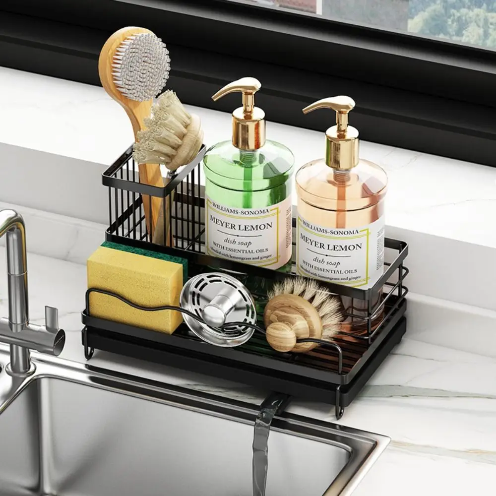 

Stainless Steel Kitchen Sink Rack Rustproof Self-draining Dishcloth Organizer Save Space with Chopsticks Holder