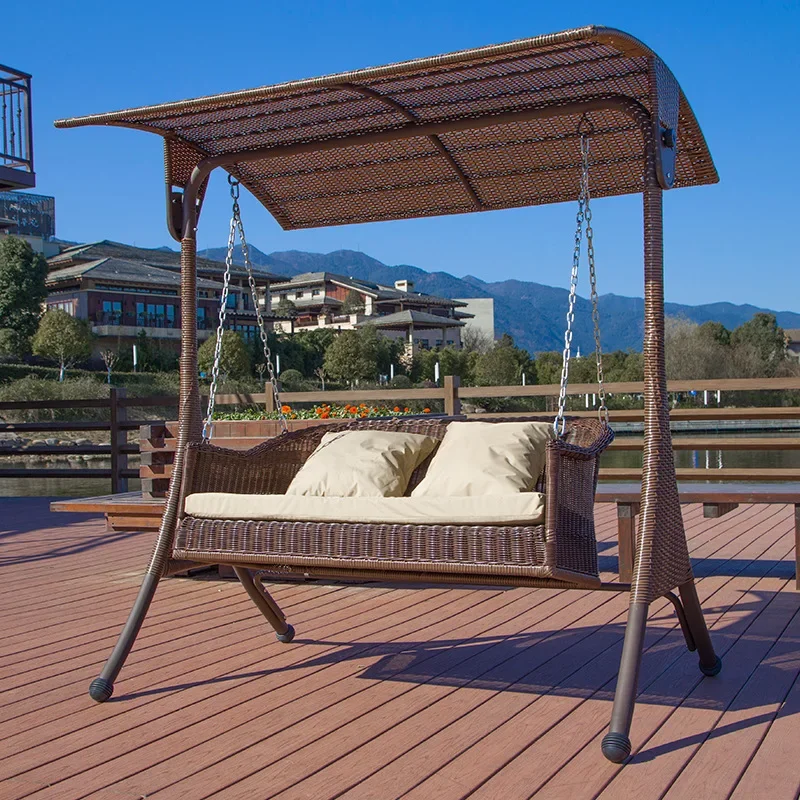 

Outdoor swing wrought iron swing rocking chair garden three-person hanging chair villa scenic outdoor