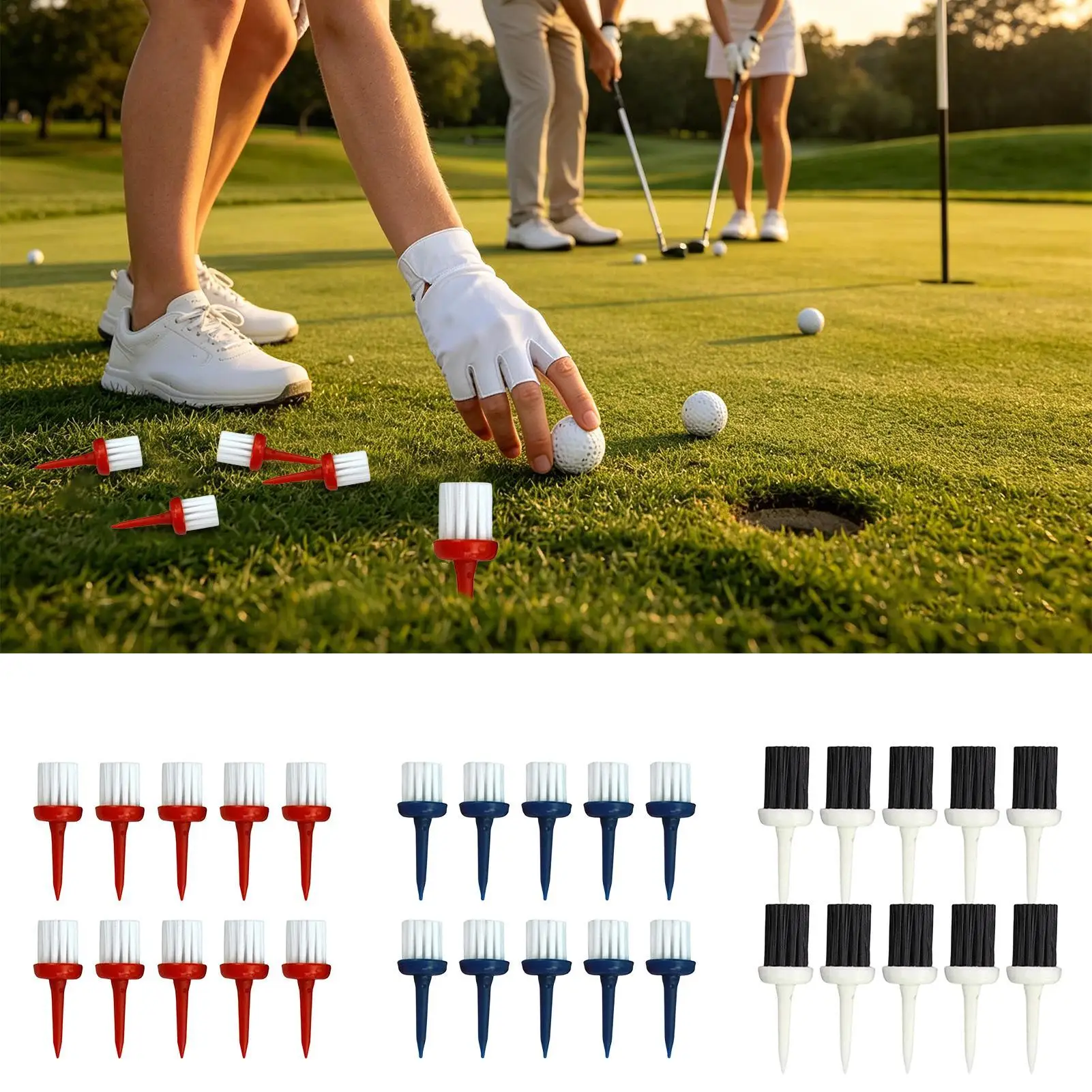 Golf Tee Brush Low Friction Consistent Height Sports Accessories 10-Piece Golf Ball Base Brush Top For Women Men Golfers Indoor