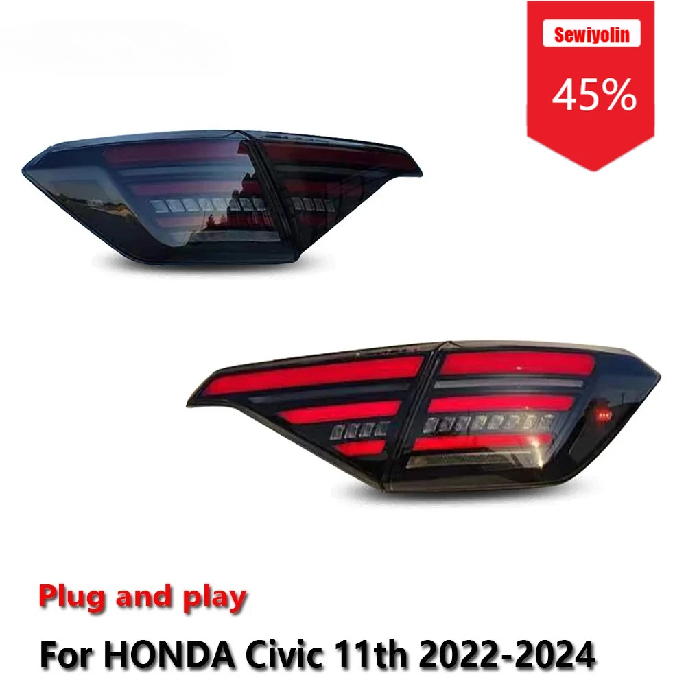 

Sewiyolin автомобильные светодиодные задние фонари в сборе для HONDA Civic 11th 2022-2024 авто противотуманные DRL тормозные указатели поворота Plug and Play