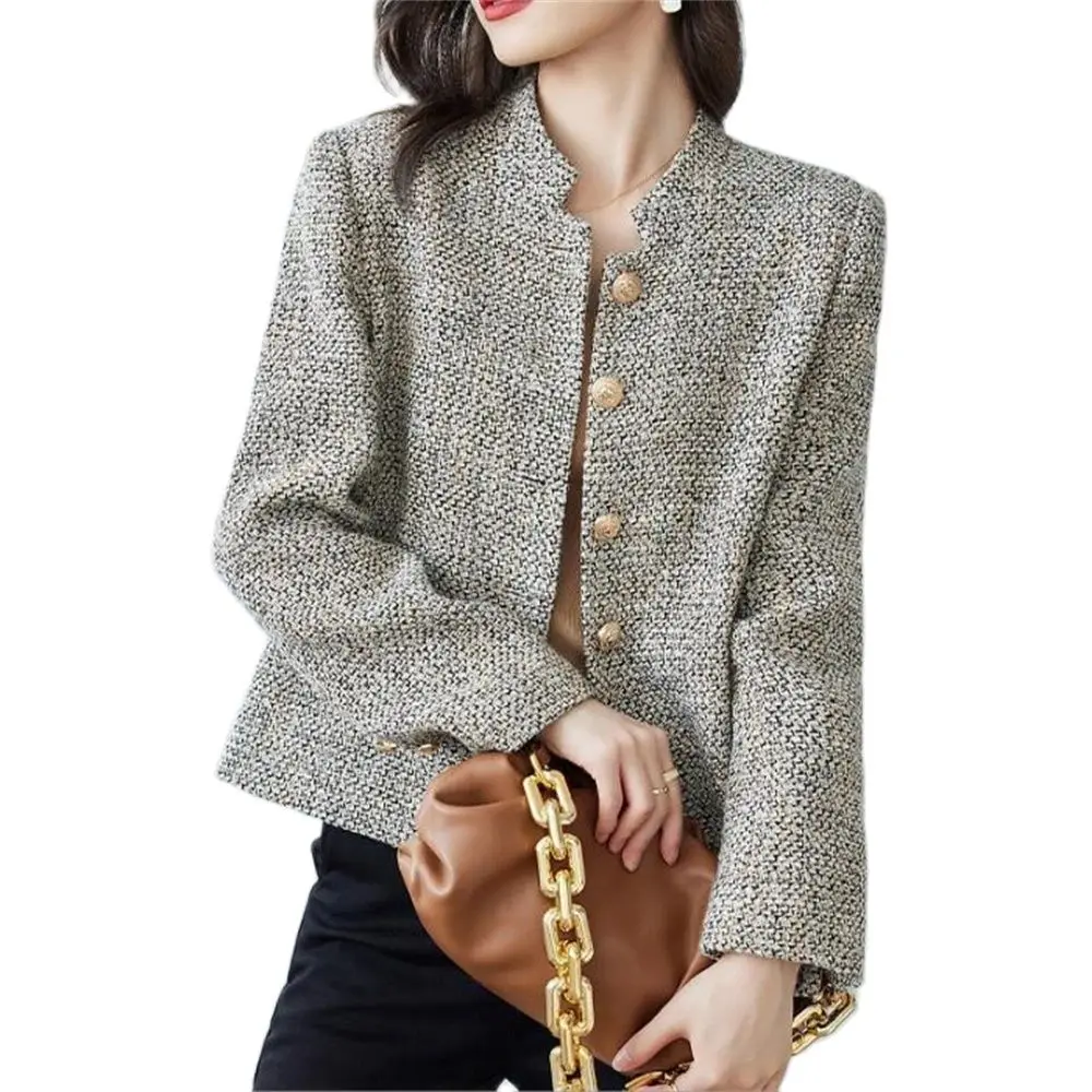 Tweed Korea High Quality Short tweed jacket woman Korean Clothes button chic elegant 2024 Winter luxury designer clothing coat