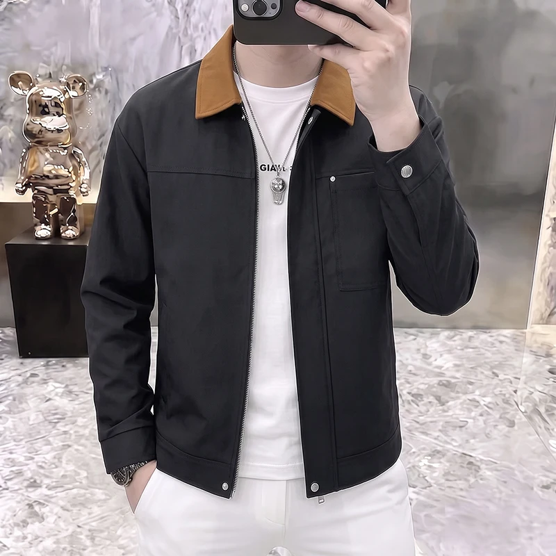High-End Collared Jacket for Men Versatile Stylish Business Casual Spring Autumn Fashion Trendy All-Match Gentleman's Coat