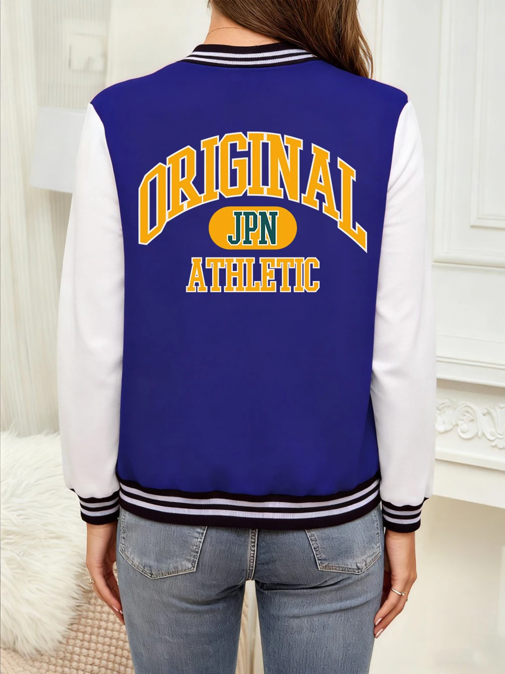 

Jpn Original Athletic Sports Printing Baseball Coat Womens Casual Pocket Jackets Winter Fleece Warm Tops Basics Sporty Clothes