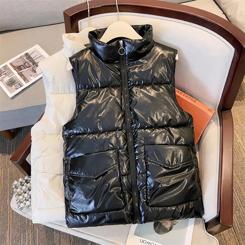 

New Down Cotton-Padded Jacket Vest Women Autumn Winter 2024Glossy Sleeveless Coat Casual High Quality Fashion Waistcoat Top Tide