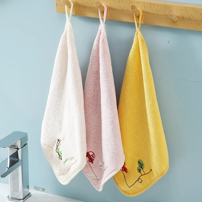 

Cartoon Hangable Coral Velvet Hand Towel Children's Small Towel Square Towel Hairless Bathroom Kitchen Absorbent Handkerchiefs