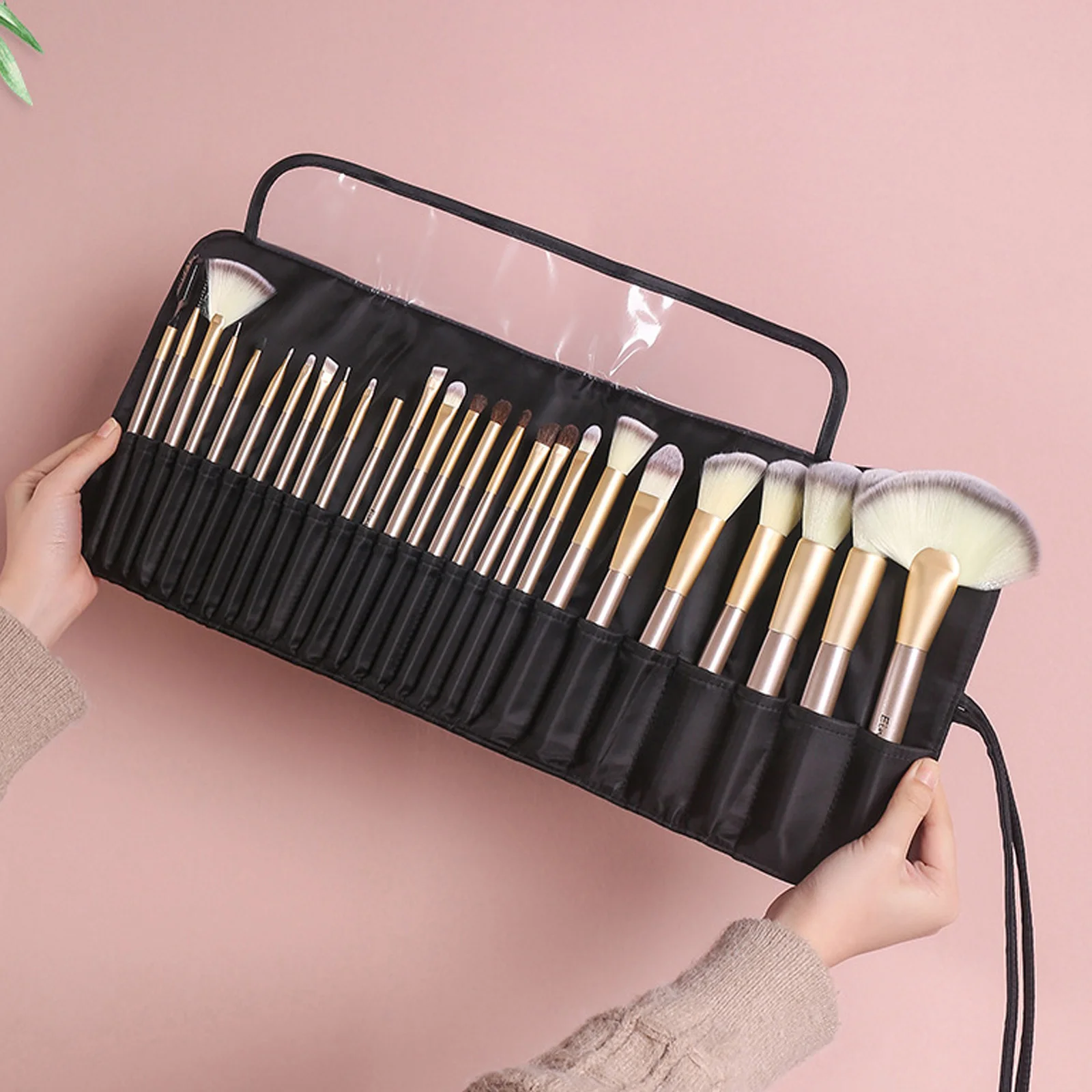 

Waterproof Makeup Brush Bag Nylon Roll Up Foldable Organizer Large Capacity Travel Pouch For Artists Beginners Students