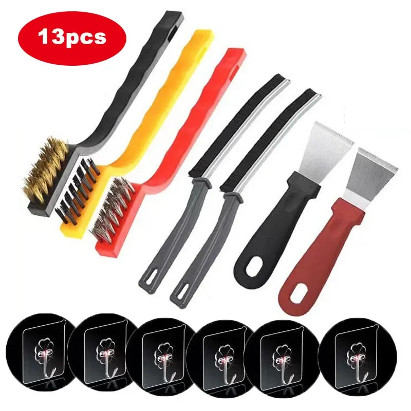 13pcs Kitchen Cleaning Brush Set,Deep Clean Gas Stove Brass Brush Gap Cleaning Brushes for Small Spaces,Window, Bathroom